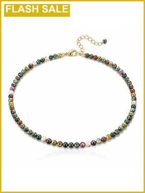 Natural Agate Beaded Choker Necklace, 4mm Stone, Adjustable 14"+2"